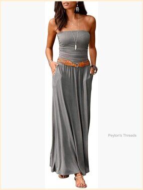 Strapless Bandeau Maxi Dress with Pockets Floral Summer Beach Dress